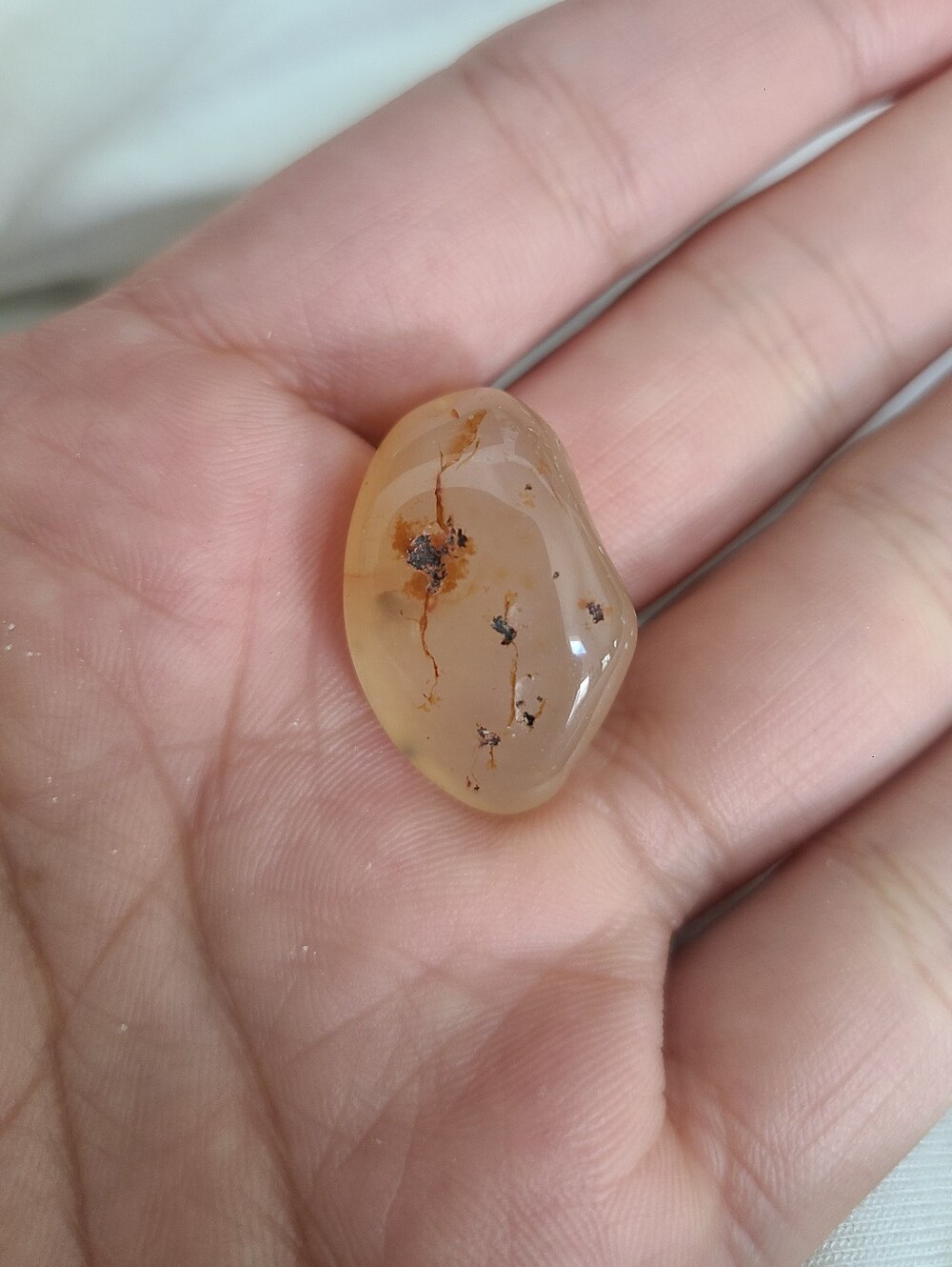 Polished Montana Agate Tumbled Pocket Stone – Translucent Chalcedony with Dendri
